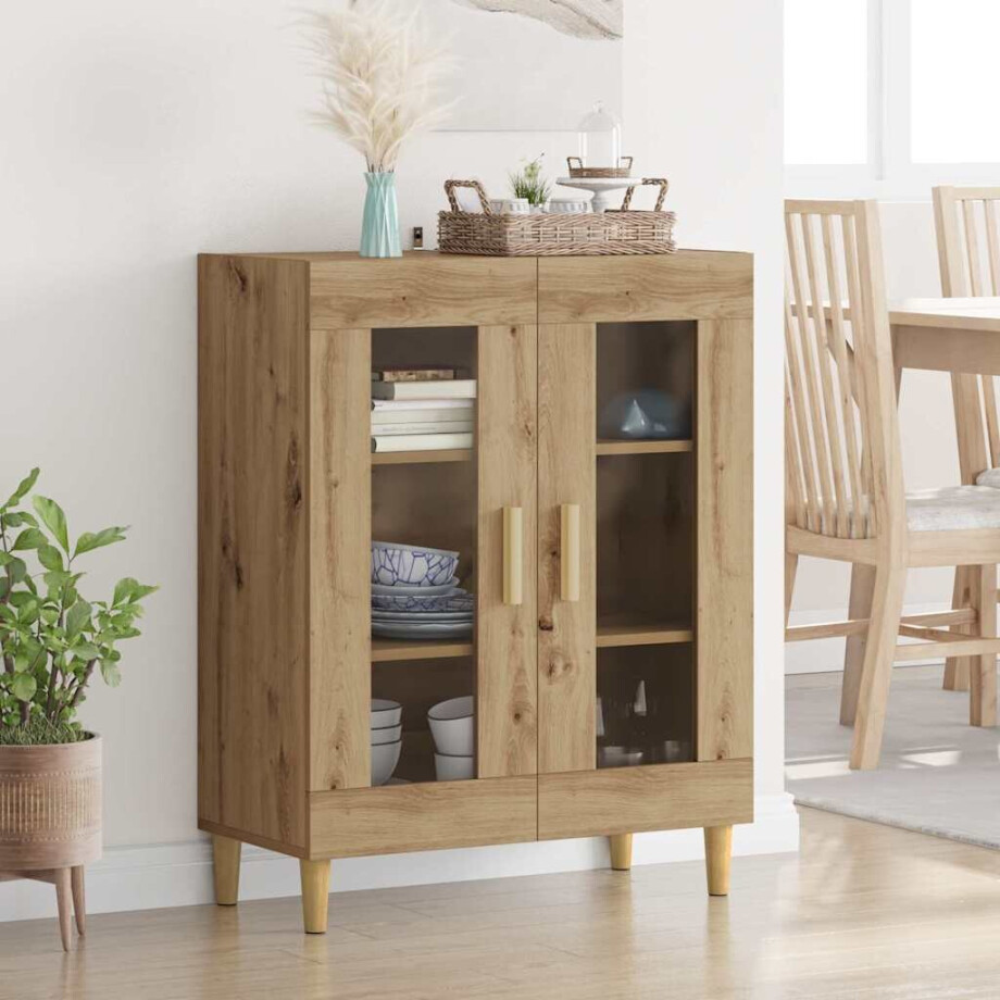 vidaXL Dressoir Artisan Eiken 69,5 x 34 x 90 cm Bewerkt hout afbeelding 1