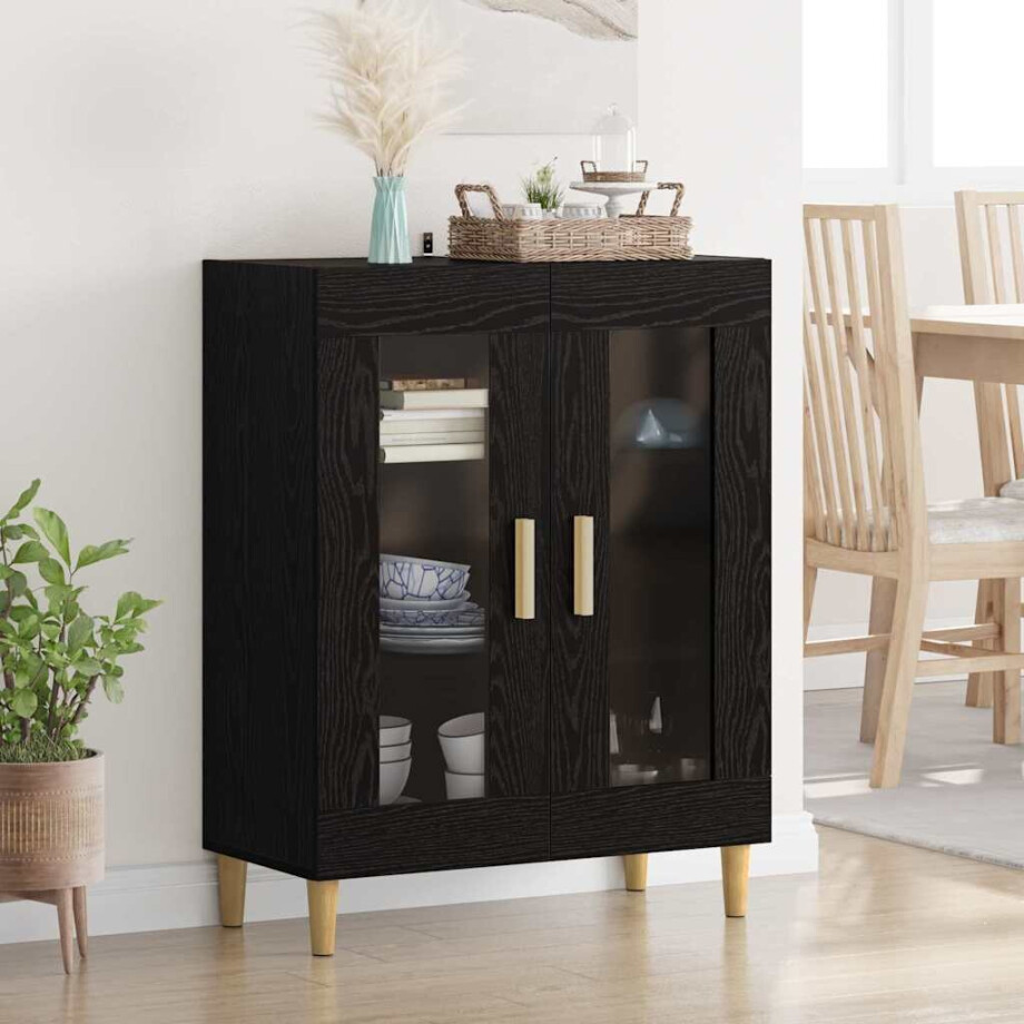 vidaXL Dressoir Zwart Eiken 69,5 x 34 x 90 cm Bewerkt hout afbeelding 1