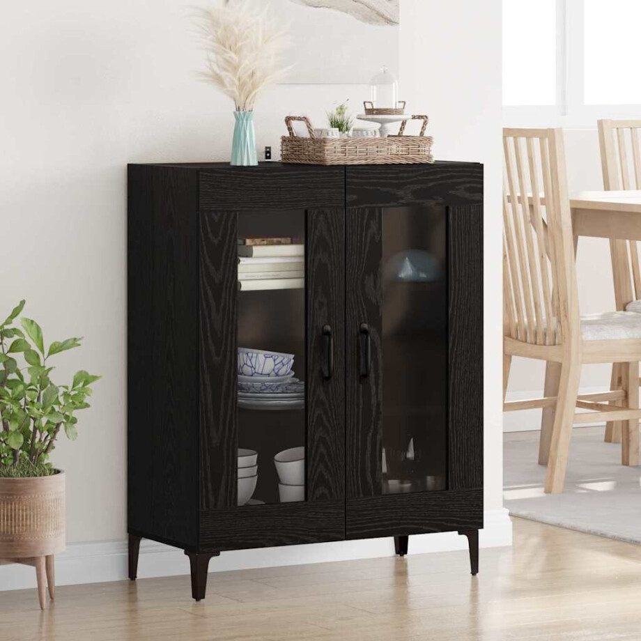 vidaXL Dressoir Zwart Eiken 69,5 x 34 x 90 cm Gemonteerd hout en ijzer afbeelding 1