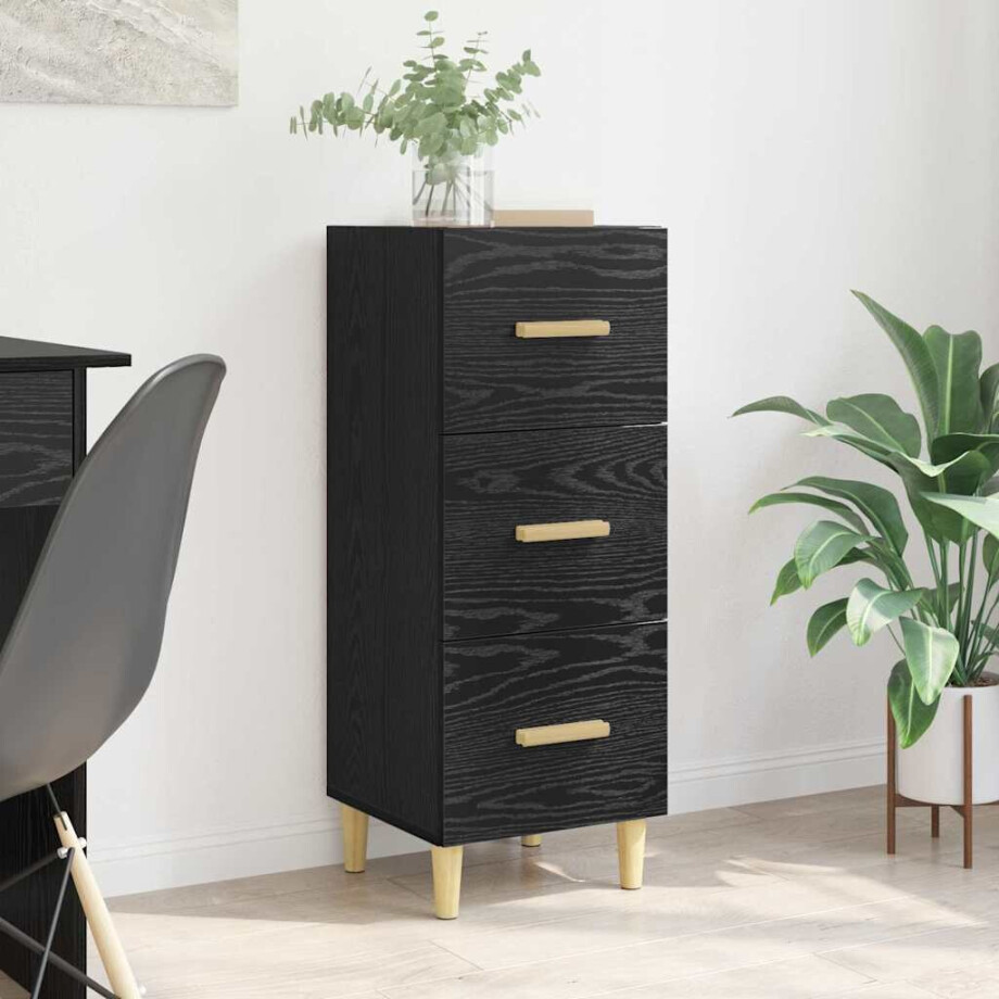vidaXL Dressoir met lade Zwart eiken 34.5 x 34 x 90 cm Bewerkt hout vidaXL Dressoir met lade Zwart eiken 34.5 x 34 x 90 cm Bewerkt hout afbeelding 1