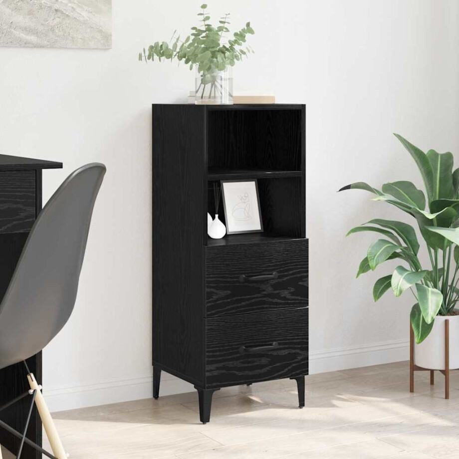 vidaXL Dressoir met lade Zwart eiken 34 x 34.5 x 90 cm Bewerkt hout vidaXL Dressoir met lade Zwart eiken 34 x 34.5 x 90 cm Bewerkt hout afbeelding 1