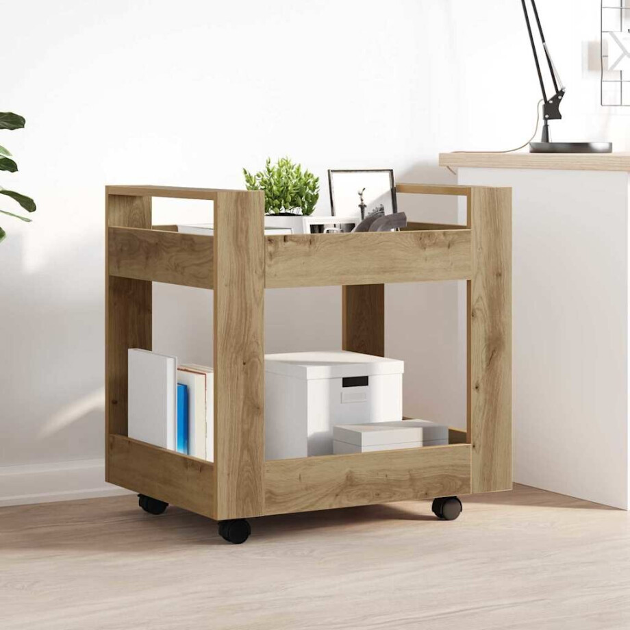 vidaXL Bureau Trolley Artisan Eiken 60 x 45 x 60 cm Bewerkt hout afbeelding 1