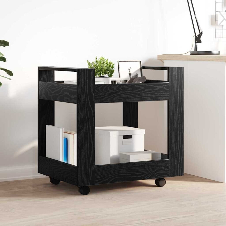 vidaXL Bureau Trolley Zwart Eiken 60 x 45 x 60 cm Bewerkt hout vidaXL Bureau Trolley Zwart Eiken 60 x 45 x 60 cm Bewerkt hout afbeelding 1