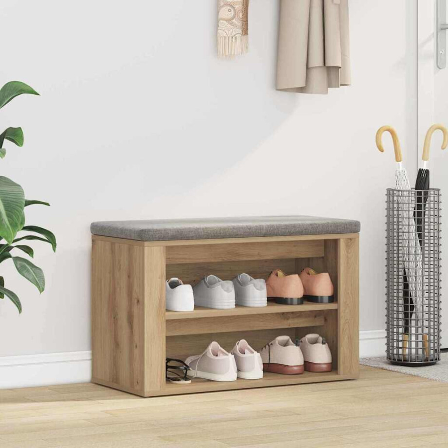 vidaXL Schoenenrek met plank artisanaal eikenkleurig 75 x 35 x 45 cm afbeelding 1