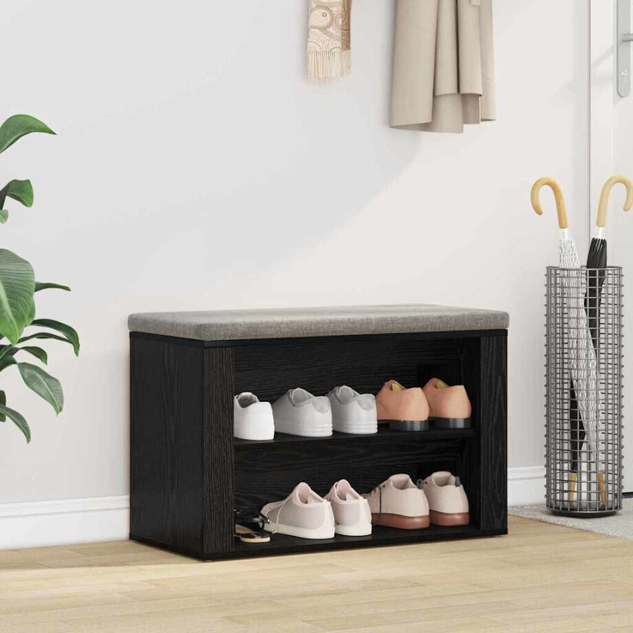 vidaXL Schoenenrek met plank Zwart eiken 75 x 35 x 45 cm Bewerkt hout vidaXL Schoenenrek met plank Zwart eiken 75 x 35 x 45 cm Bewerkt hout afbeelding 1