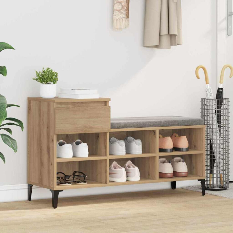 vidaXL Schoenenkast met lade artisanaal eikenkleurig 102 x 36 x 60 cm afbeelding 1