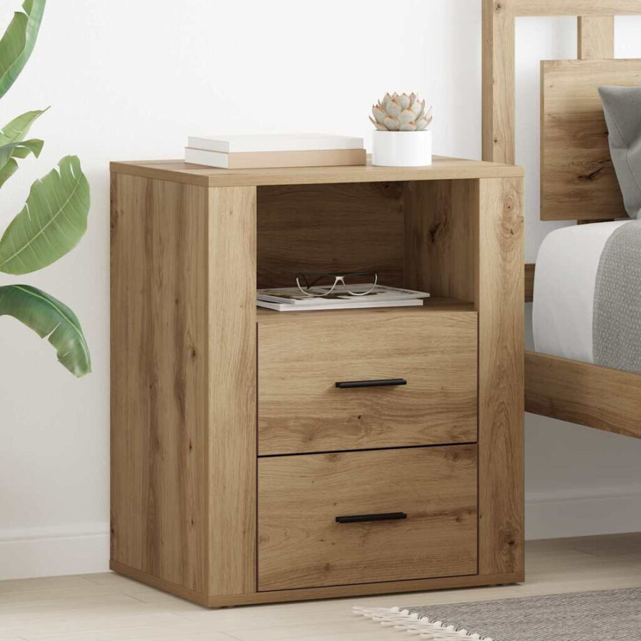 vidaXL Nachtkastje met lade Artisan Eiken 35 x 50 x 60 cm Bewerkt hout vidaXL Nachtkastje met lade Artisan Eiken 35 x 50 x 60 cm Bewerkt hout afbeelding 1