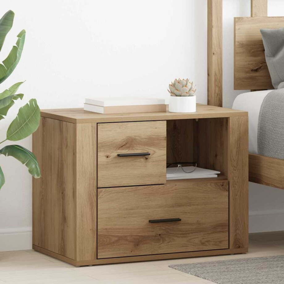 vidaXL Nachtkastje met lade Artisan Eiken 35 x 60 x 50 cm Bewerkt hout vidaXL Nachtkastje met lade Artisan Eiken 35 x 60 x 50 cm Bewerkt hout afbeelding 1