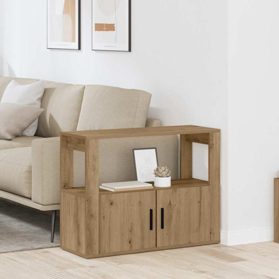 vidaXL Dressoir artisanaal eikenkleurig 80 x 30 x 60 cm Bewerkt hout afbeelding 1