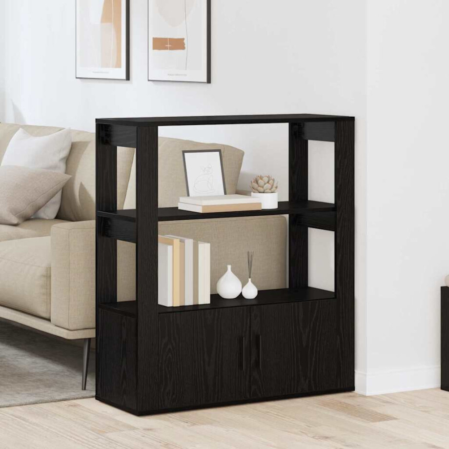 vidaXL Dressoir Zwart eiken 30 x 80 x 90 cm Bewerkt hout vidaXL Dressoir Zwart eiken 30 x 80 x 90 cm Bewerkt hout afbeelding 1