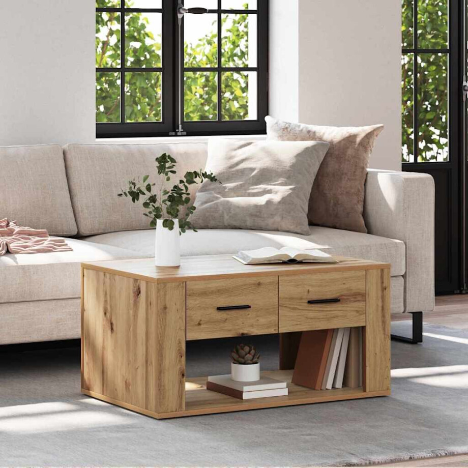 vidaXL Salontafel met lade Artisan Eiken 80 x 50 x 40 cm Bewerkt hout afbeelding 1