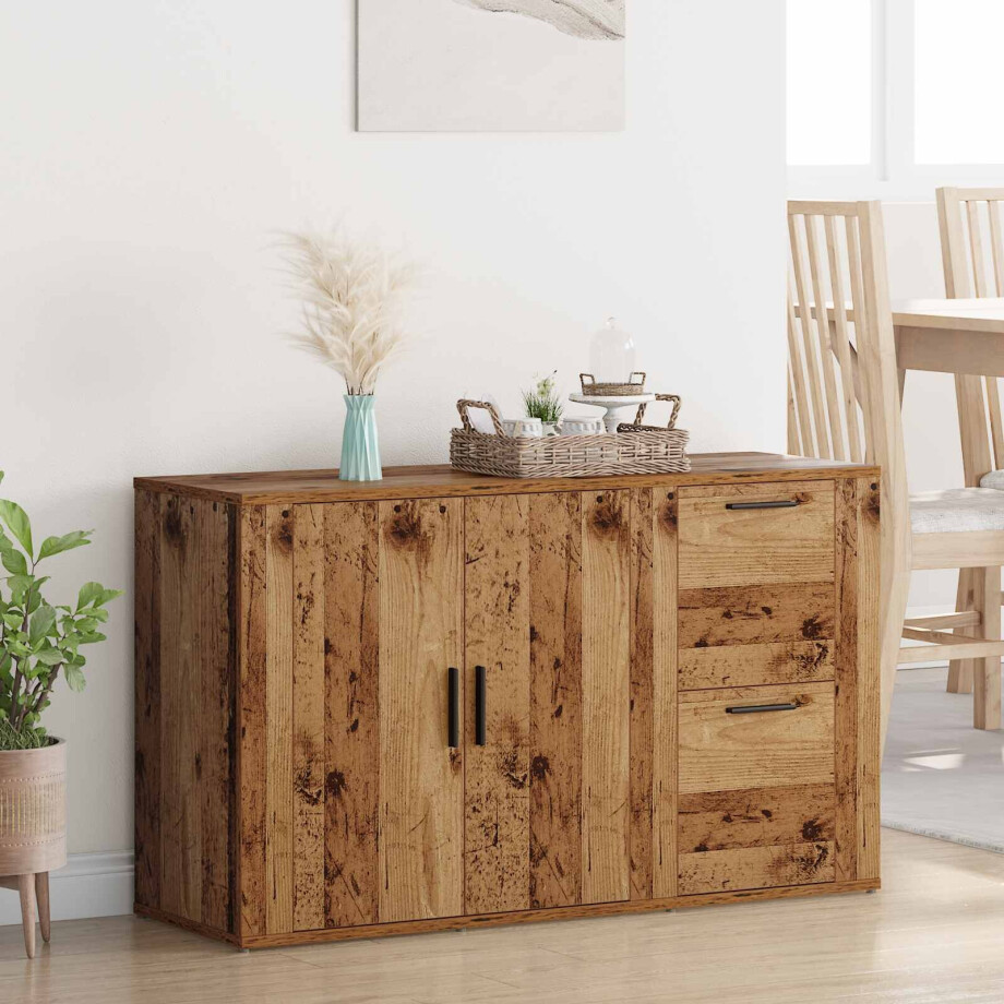 vidaXL Dressoir met lade Oudhout 100 x 33 x 59.5 cm Bewerkt hout vidaXL Dressoir met lade Oudhout 100 x 33 x 59.5 cm Bewerkt hout afbeelding 1