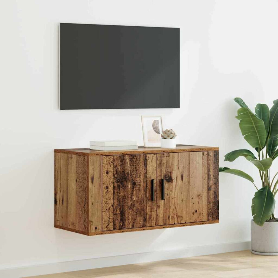 vidaXL Wandgemonteerde TV-kast Oud hout 80 x 34.5 x 40 cm Bewerkt hout afbeelding 1