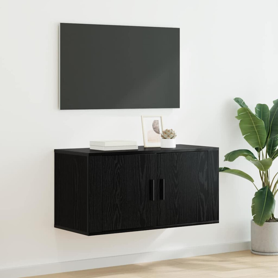 vidaXL Wandgemonteerde TV-kast Zwart eiken 80 x 34.5 x 40 cm vidaXL Wandgemonteerde TV-kast Zwart eiken 80 x 34.5 x 40 cm afbeelding 1