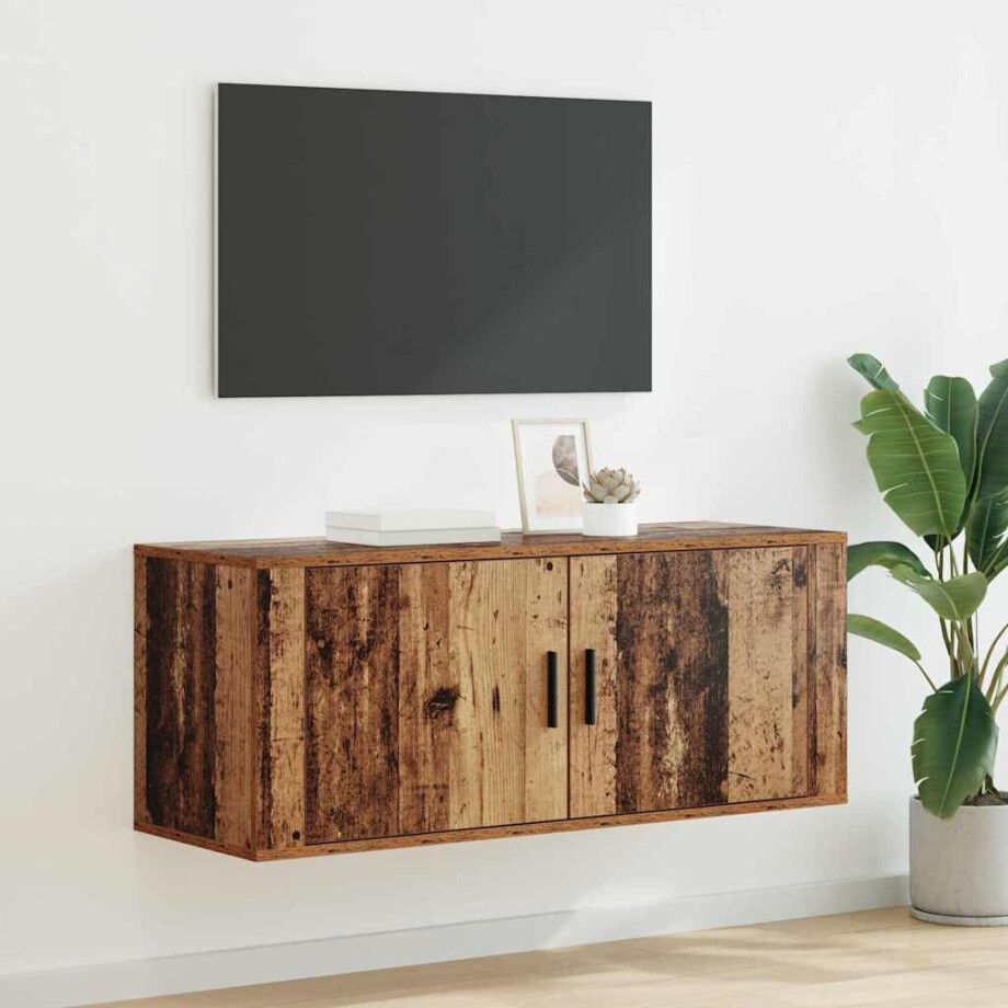 vidaXL Wandgemonteerde TV-kast Oud Hout 100 x 34,5 x 40 cm afbeelding 1