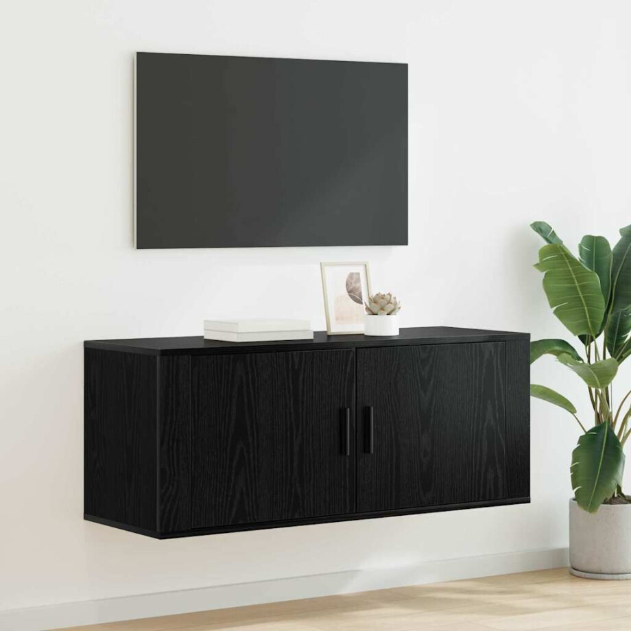 vidaXL Wandgemonteerde TV-kast Zwart Eiken 100 x 34,5 x 40 cm vidaXL Wandgemonteerde TV-kast Zwart Eiken 100 x 34,5 x 40 cm afbeelding 1