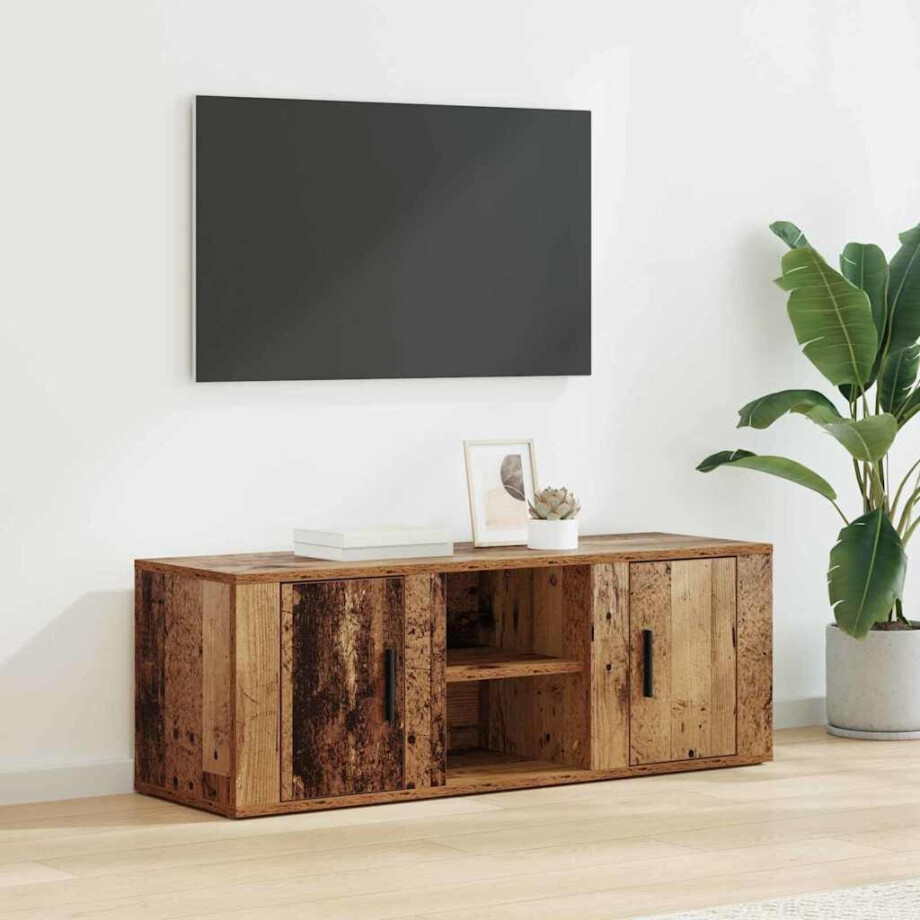 vidaXL TV-kast Oud Hout 100 x 31,5 x 35 cm Bewerkt hout afbeelding 1