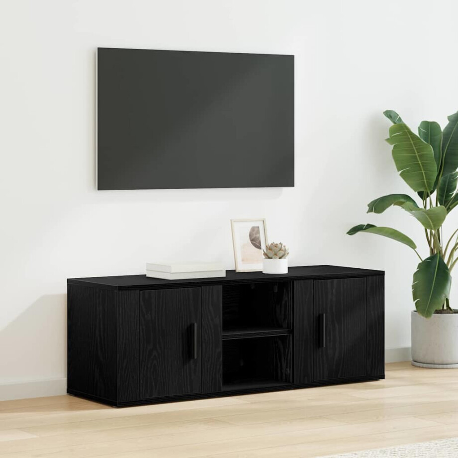 vidaXL TV-kast Zwart Eiken 100 x 31,5 x 35 cm Bewerkt hout vidaXL TV-kast Zwart Eiken 100 x 31,5 x 35 cm Bewerkt hout afbeelding 1