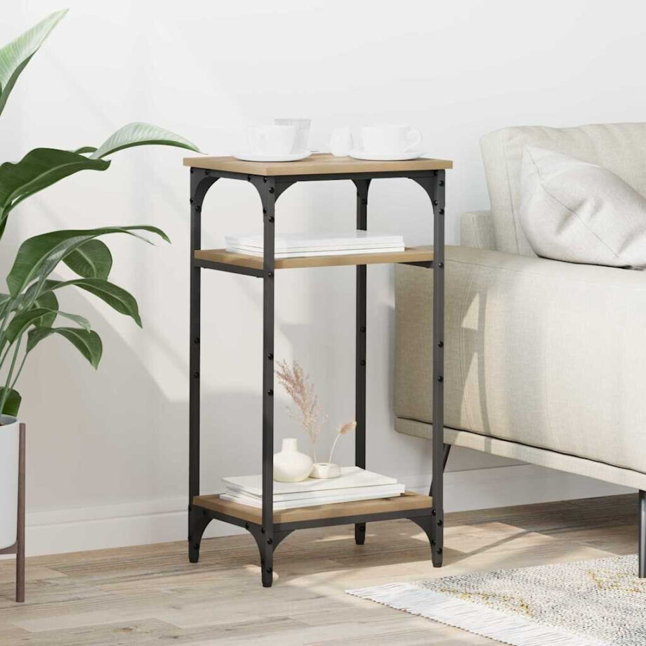 vidaXL Bijzettafel met plank artisanaal eikenkleurig 40 x 30 x 75 cm afbeelding 1