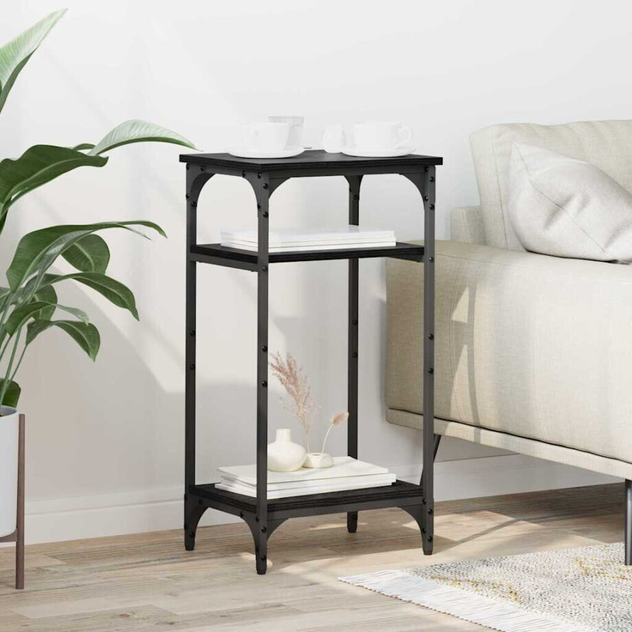 vidaXL Bijzettafel met plank Zwart eiken 40 x 30 x 75 cm Bewerkt hout afbeelding 1