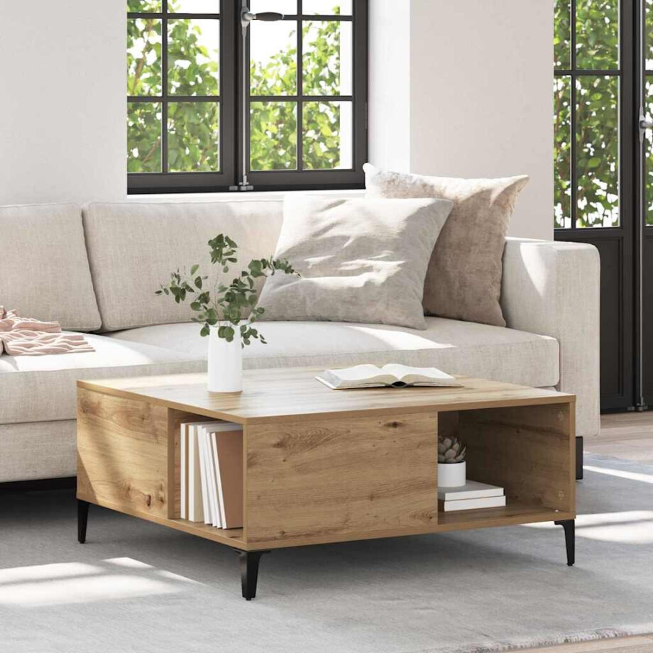 vidaXL Salontafel Artisan Eiken 80 x 80 x 36,5 cm Bewerkt hout afbeelding 1