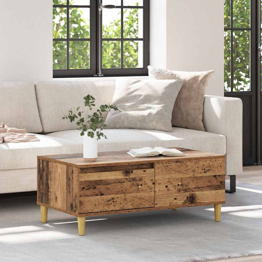 vidaXL Salontafel met lade Oud Hout 90 x 50 x 35 cm Bewerkt hout vidaXL Salontafel met lade Oud Hout 90 x 50 x 35 cm Bewerkt hout afbeelding 1