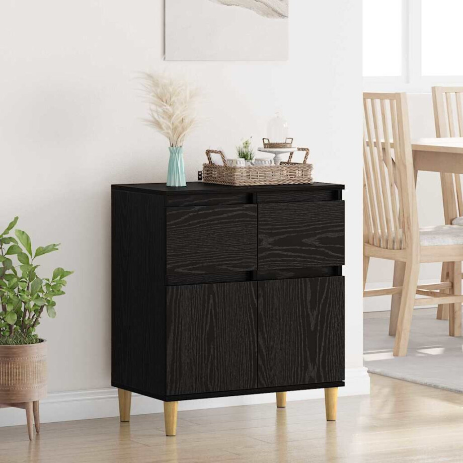 vidaXL Dressoir met lade Zwart Eiken 60 x 35 x 70 cm Bewerkt hout afbeelding 1