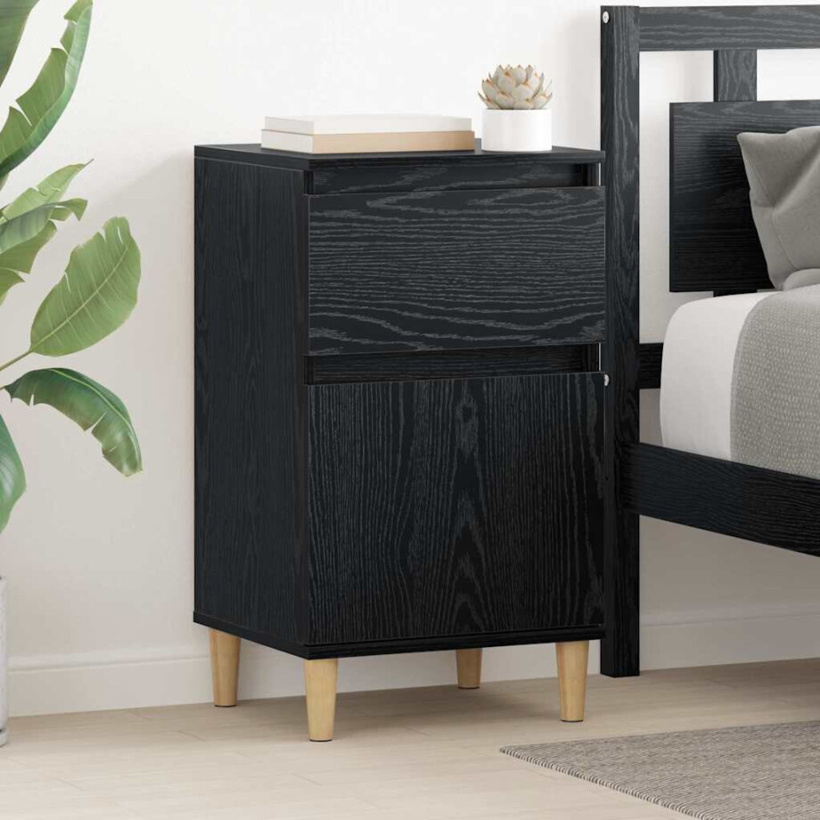 vidaXL Nachtkastje met lade Zwart Eiken 40 x 35 x 70 cm Bewerkt hout afbeelding 1