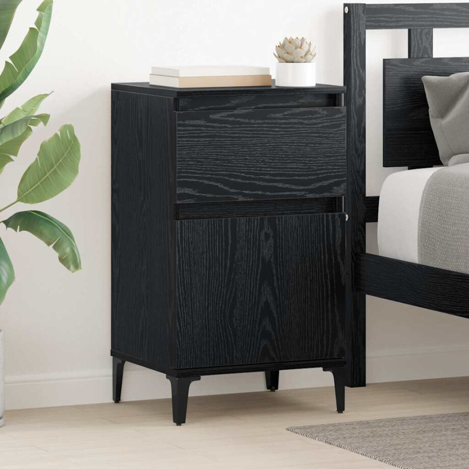 vidaXL Nachtkastje 2 pcs Zwart Eiken 40 x 35 x 70 cm Bewerkt hout vidaXL Nachtkastje 2 pcs Zwart Eiken 40 x 35 x 70 cm Bewerkt hout afbeelding 1