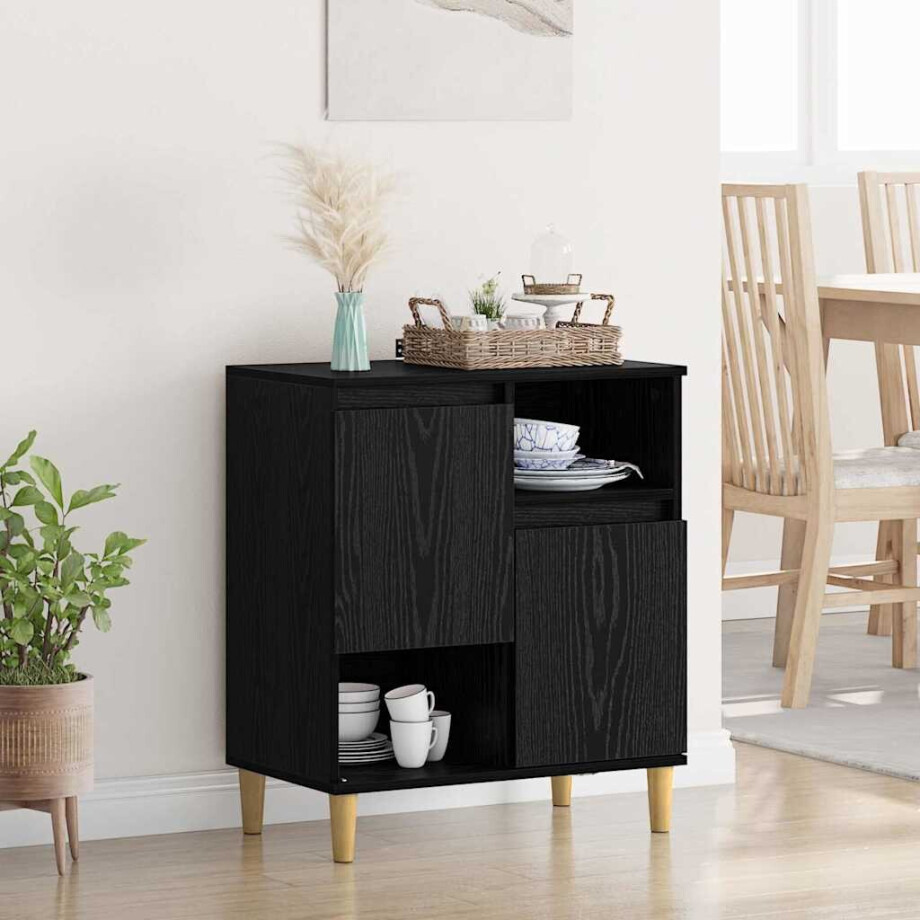 vidaXL Dressoir Zwart eiken 35 x 60 x 70 cm Bewerkt hout vidaXL Dressoir Zwart eiken 35 x 60 x 70 cm Bewerkt hout afbeelding 1
