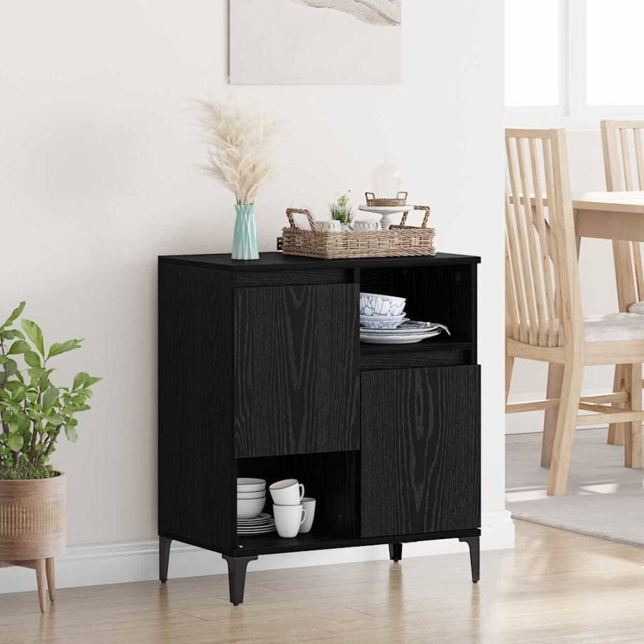 vidaXL Dressoir Zwart Eiken 60 x 35 x 70 cm Bewerkt hout vidaXL Dressoir Zwart Eiken 60 x 35 x 70 cm Bewerkt hout afbeelding 1