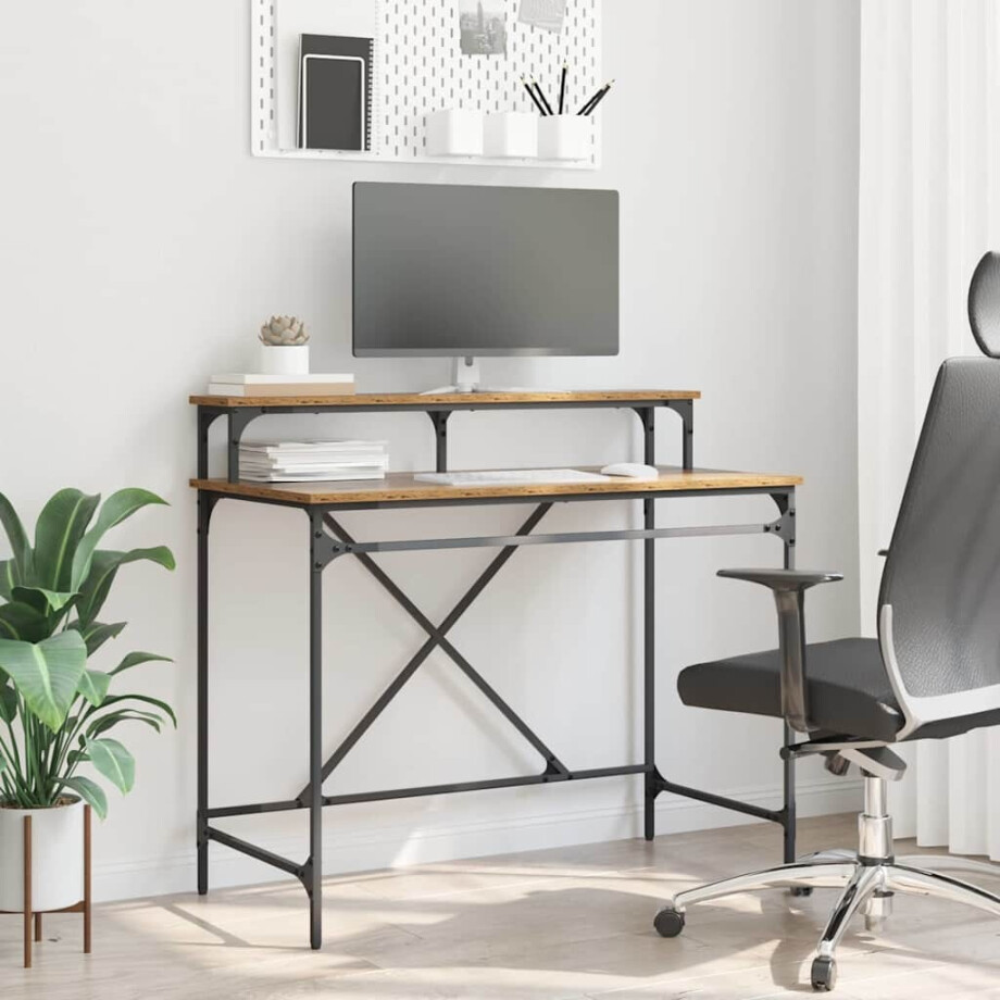 vidaXL Bureau Oud Hout 100 x 50 x 90 cm Bewerkt hout afbeelding 1