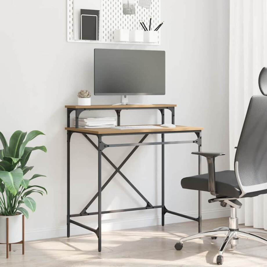 vidaXL Bureau Artisan Eiken 80 x 50 x 90 cm Bewerkt hout afbeelding 1