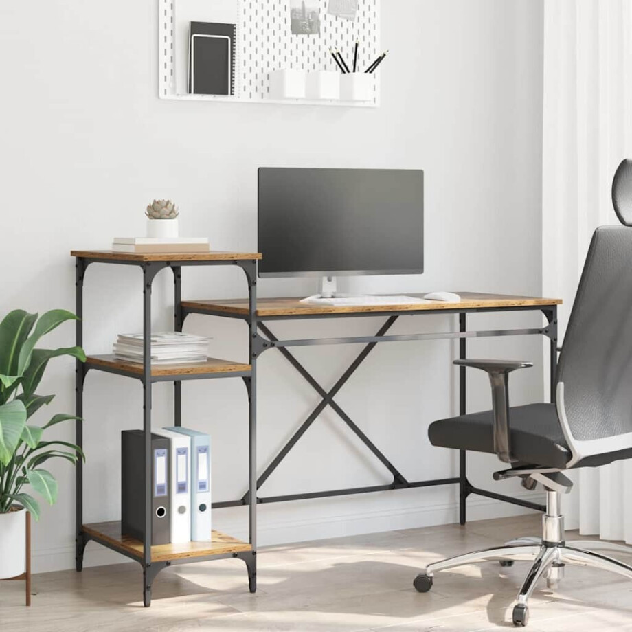 vidaXL Bureau Oud Hout 135 x 50 x 90 cm Bewerkt hout afbeelding 1