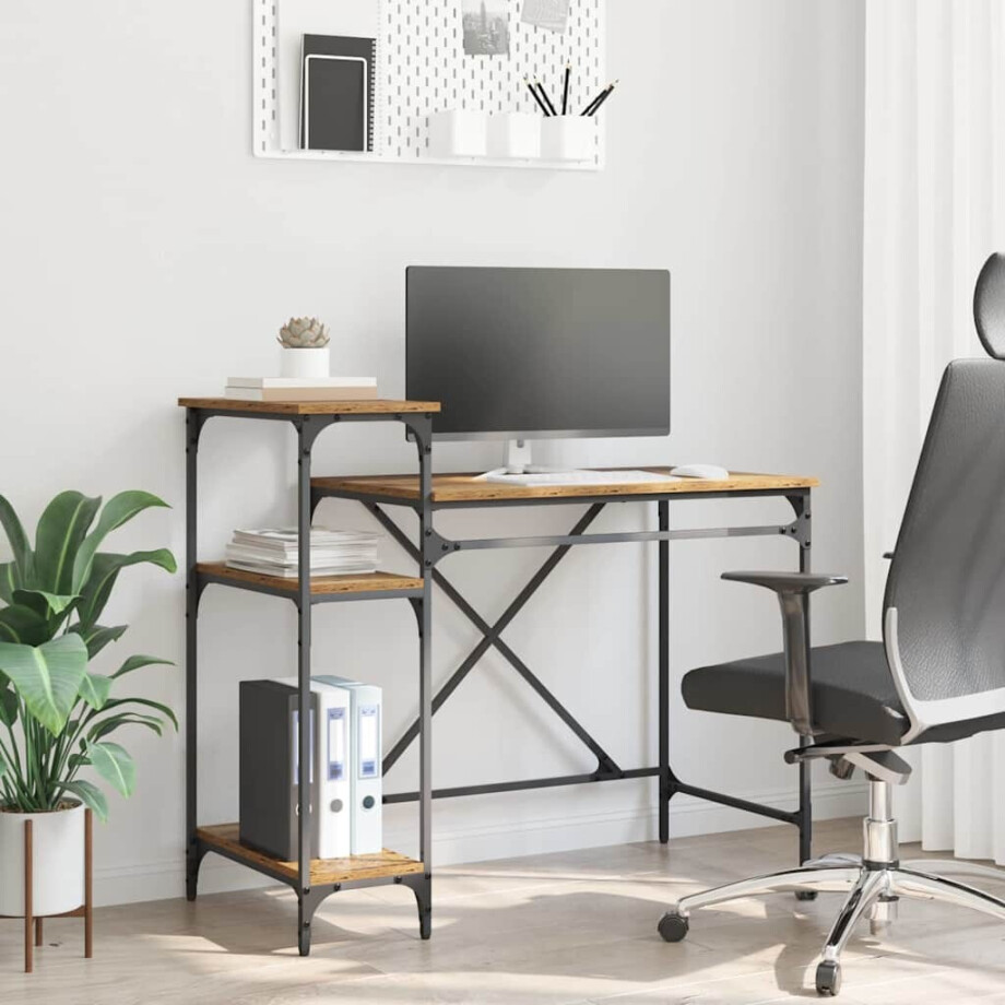 vidaXL Bureau Oud Hout 105 x 50 x 90 cm Bewerkt hout afbeelding 1