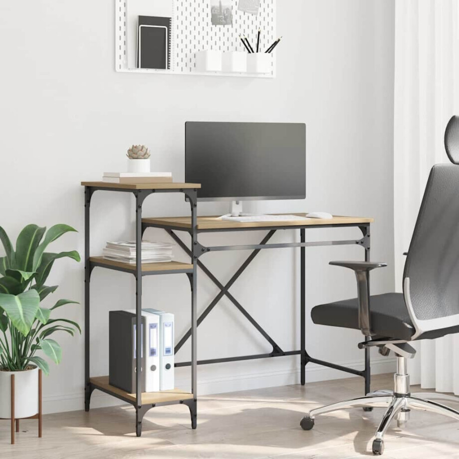 vidaXL Bureau Artisan Eiken 105 x 50 x 90 cm Bewerkt hout afbeelding 1