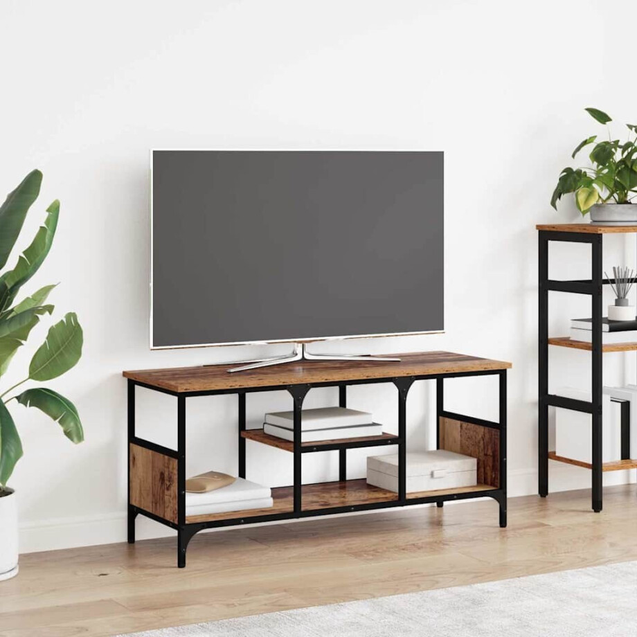vidaXL TV-kast Oud Hout 100 x 35 x 45 cm Gemonteerd hout en ijzer afbeelding 1