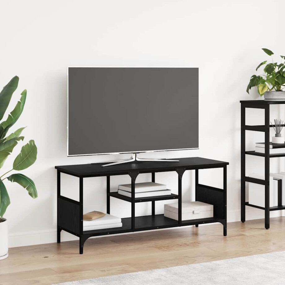 vidaXL TV-kast Zwart Eiken 100 x 35 x 45 cm Gemonteerd hout en ijzer vidaXL TV-kast Zwart Eiken 100 x 35 x 45 cm Gemonteerd hout en ijzer afbeelding 1
