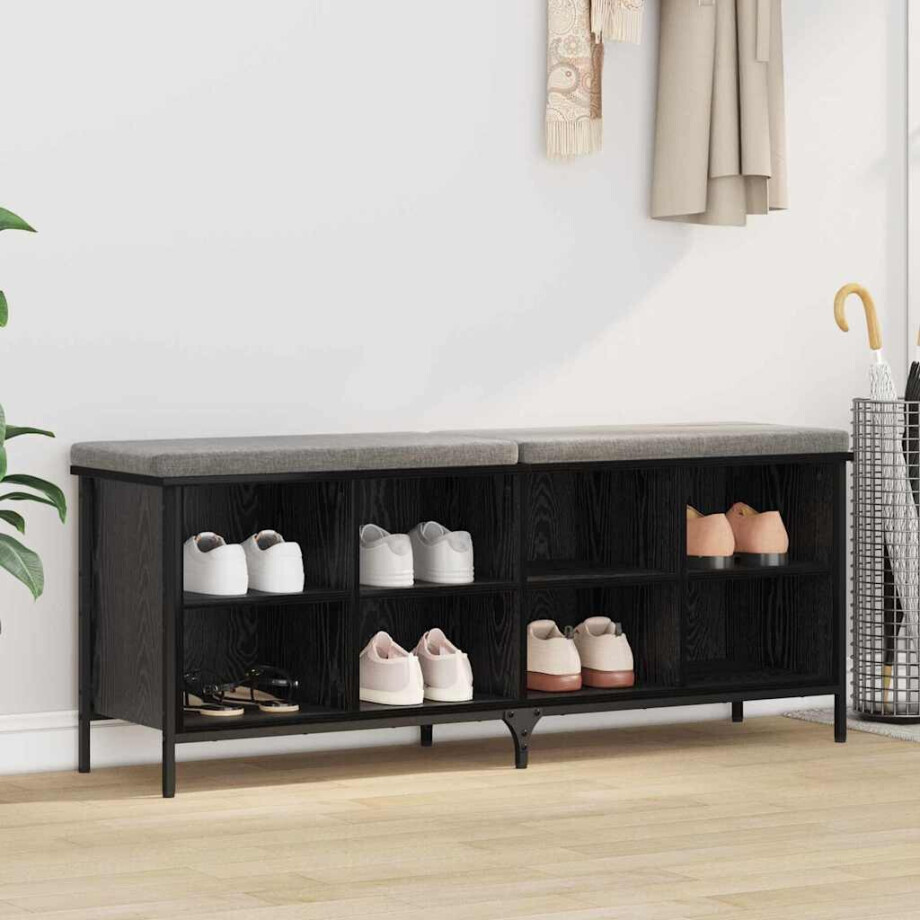 vidaXL Schoenenkast met plank met opslag Zwart Eiken 131 x 35 x 50 cm afbeelding 1