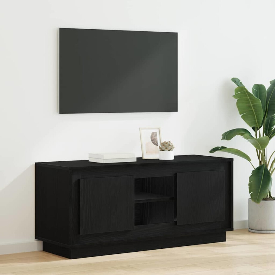 vidaXL TV-kast Zwart Eiken 102 x 35 x 45 cm Bewerkt hout afbeelding 1