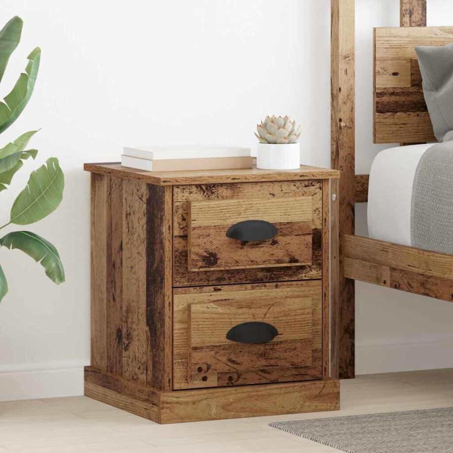 vidaXL Nachtkastje met lade Oudhout 39 x 39 x 47.5 cm Bewerkt hout vidaXL Nachtkastje met lade Oudhout 39 x 39 x 47.5 cm Bewerkt hout afbeelding 1