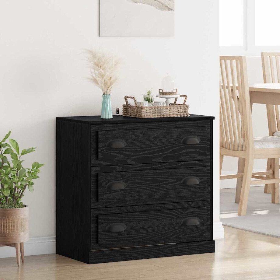 vidaXL Dressoir met lade Zwart Eiken 70 x 35,5 x 67,5 cm Bewerkt hout vidaXL Dressoir met lade Zwart Eiken 70 x 35,5 x 67,5 cm Bewerkt hout afbeelding 1