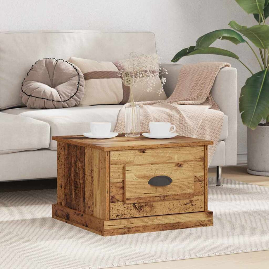 vidaXL Salontafel with Drawer Oud hout 50 x 50 x 35 cm Bewerkt hout vidaXL Salontafel with Drawer Oud hout 50 x 50 x 35 cm Bewerkt hout afbeelding 1