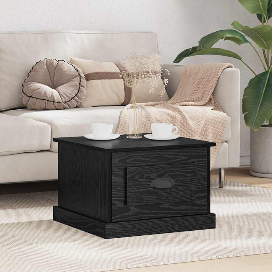 vidaXL Salontafel met lade Zwart Eiken 50 x 50 x 35 cm Bewerkt hout afbeelding 1