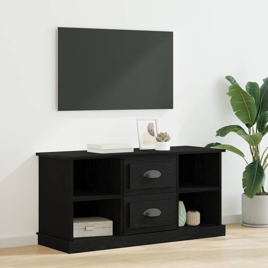 vidaXL TV-kast met lade Zwart Eiken 99,5 x 35,5 x 48 cm Bewerkt hout vidaXL TV-kast met lade Zwart Eiken 99,5 x 35,5 x 48 cm Bewerkt hout afbeelding 1