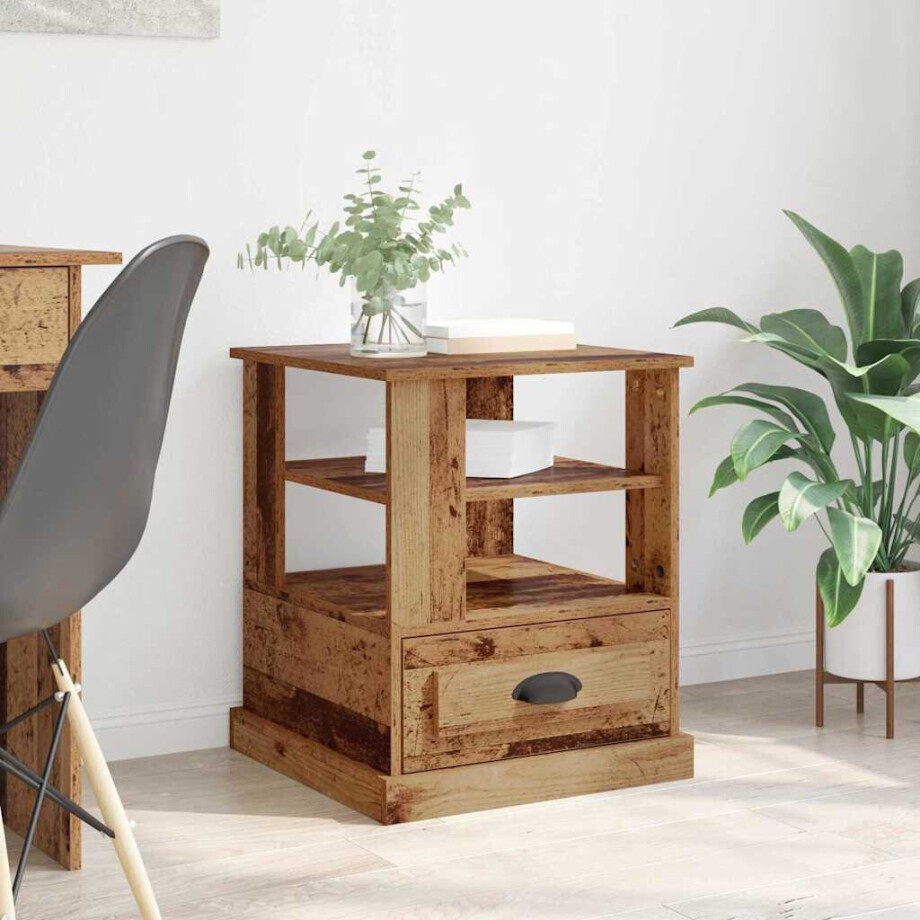 vidaXL Nachtkastje met lade Oudhout 50 x 50 x 60 cm Bewerkt hout afbeelding 1