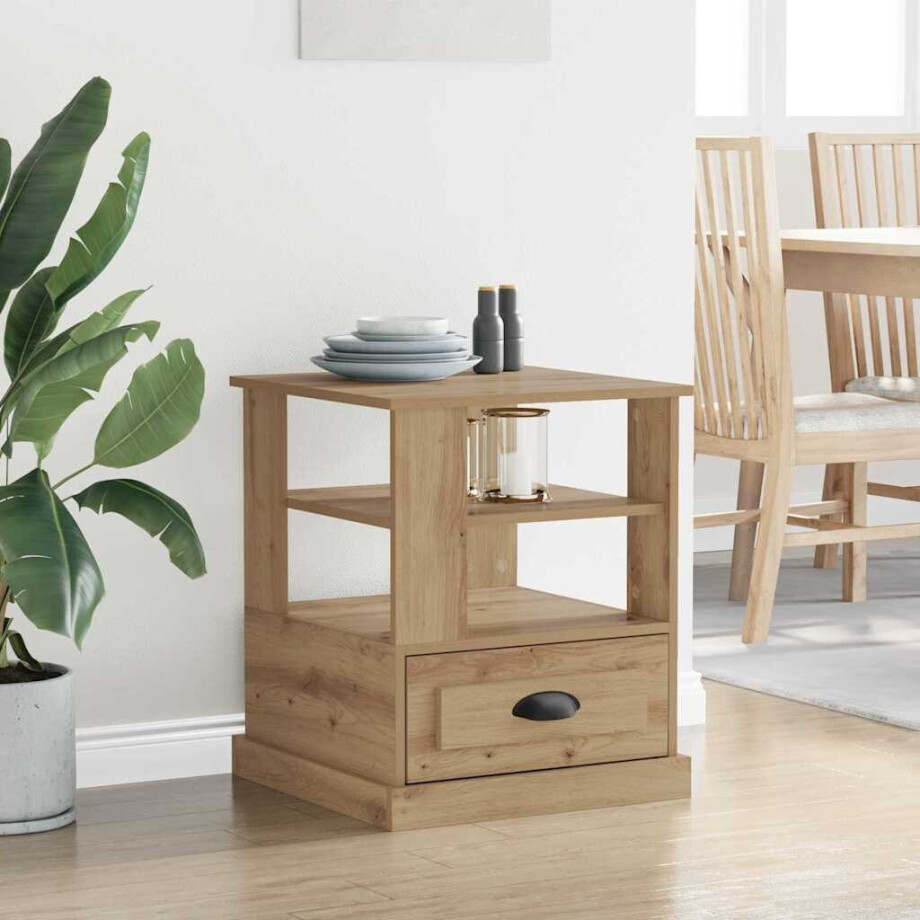 vidaXL Nachtkastje met lade Artisan Eiken 50 x 50 x 60 cm Bewerkt hout afbeelding 1