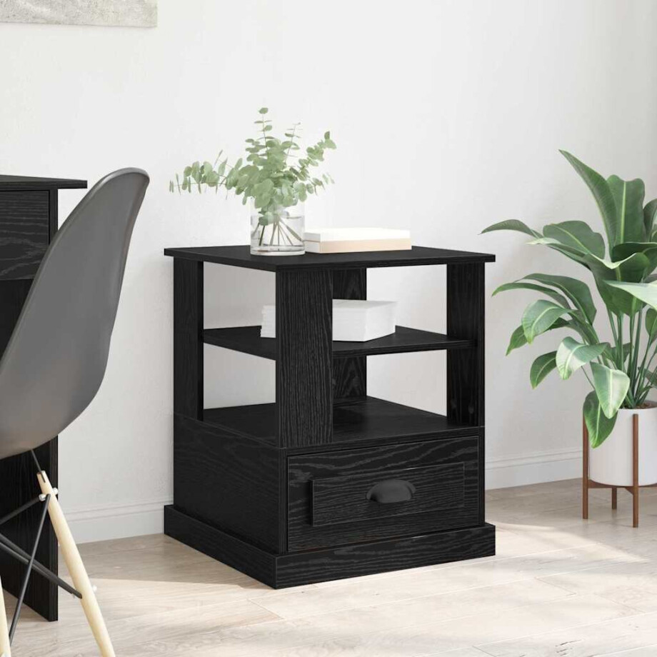 vidaXL Nachtkastje met lade Zwart Eiken 50 x 50 x 60 cm Bewerkt hout afbeelding 1