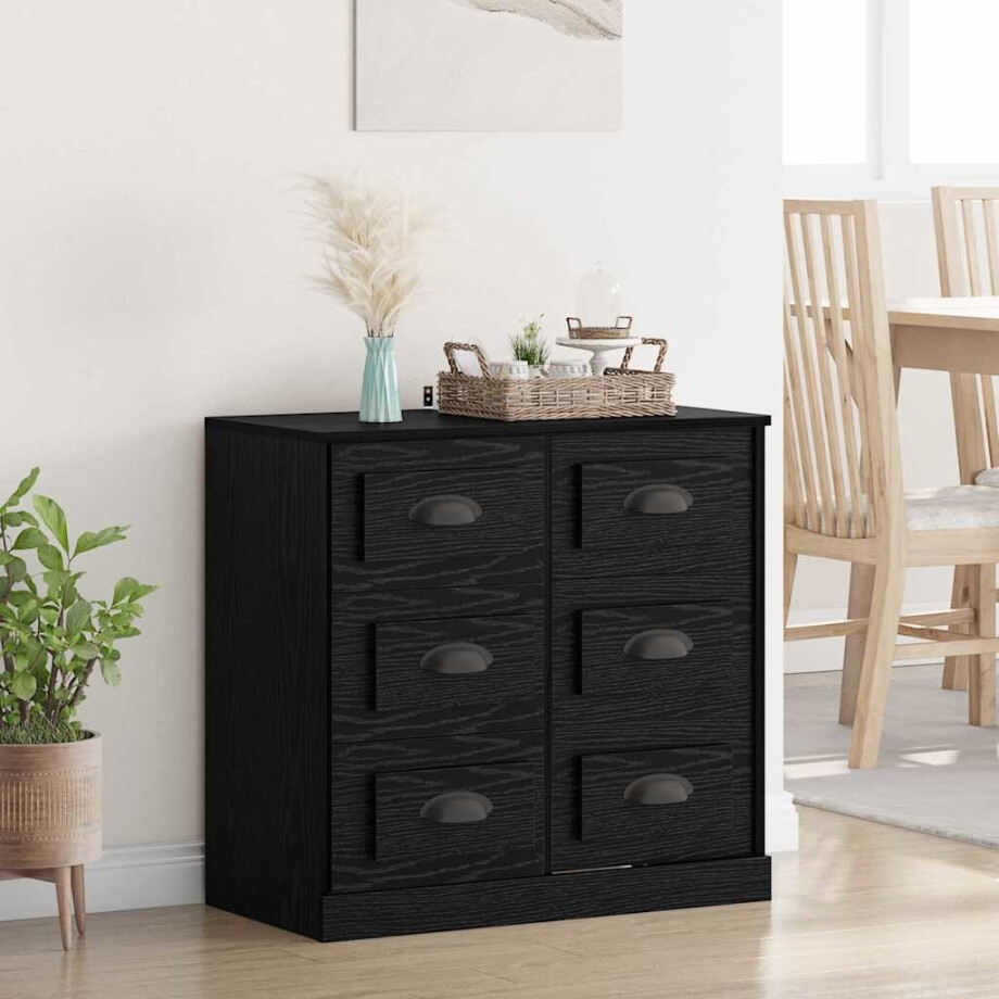 vidaXL Dressoir met lade Zwart Eiken 70 x 35,5 x 67,5 cm Bewerkt hout vidaXL Dressoir met lade Zwart Eiken 70 x 35,5 x 67,5 cm Bewerkt hout afbeelding 1