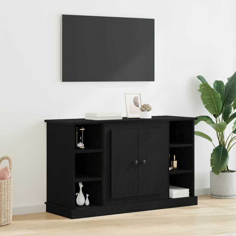 vidaXL Dressoir Zwart Eiken 100 x 35,5 x 60 cm Bewerkt hout vidaXL Dressoir Zwart Eiken 100 x 35,5 x 60 cm Bewerkt hout afbeelding 1